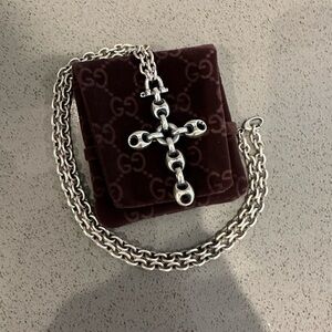 Authentic Gucci Sterling Silver Link Cross Necklace Men’s Unisex Vintage Rare